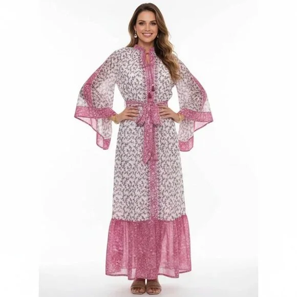 NOT FOR SALE D'Ascoli Maxi Dress Serenity Kaftan Style Fuschia Floral Sz Sm - Picture 11 of 11